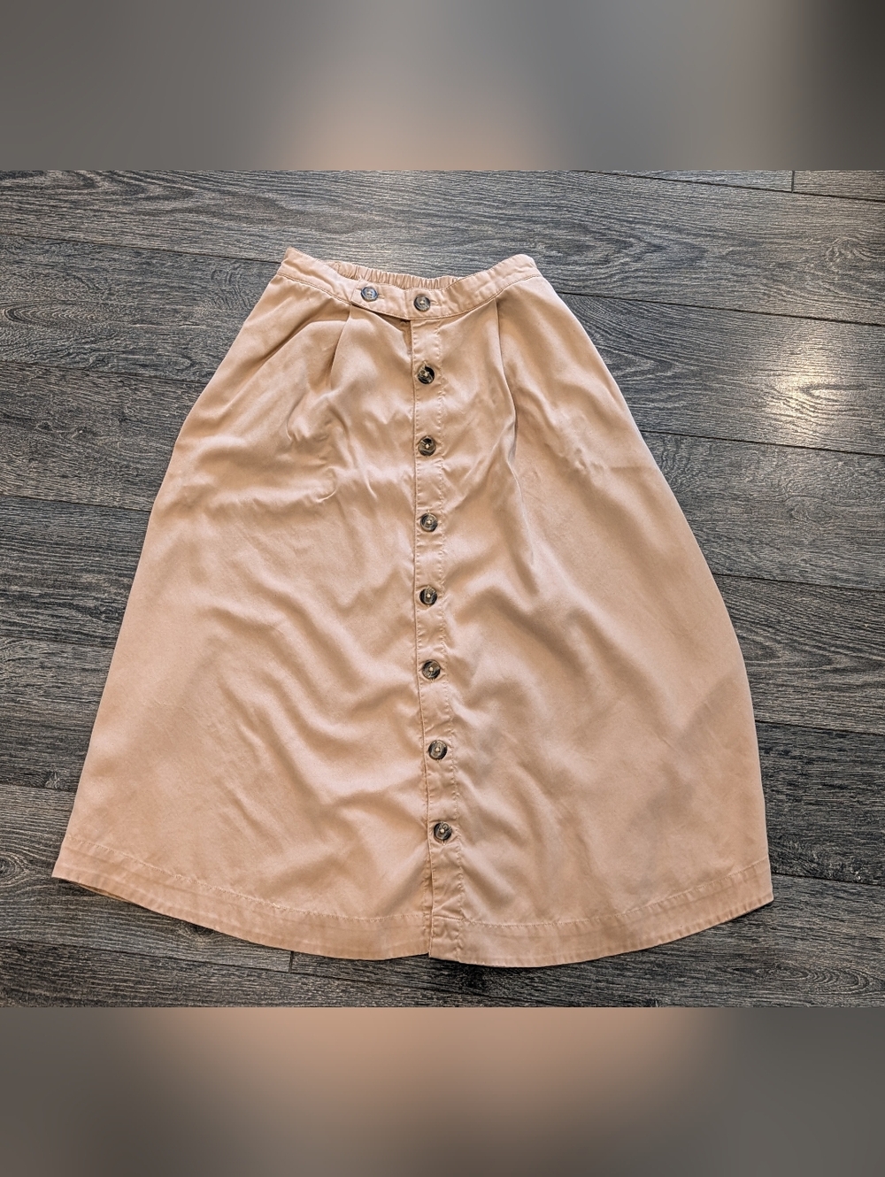 DownEast Women’s Tan Front Button Down Skirt Pockets Small Lyocell